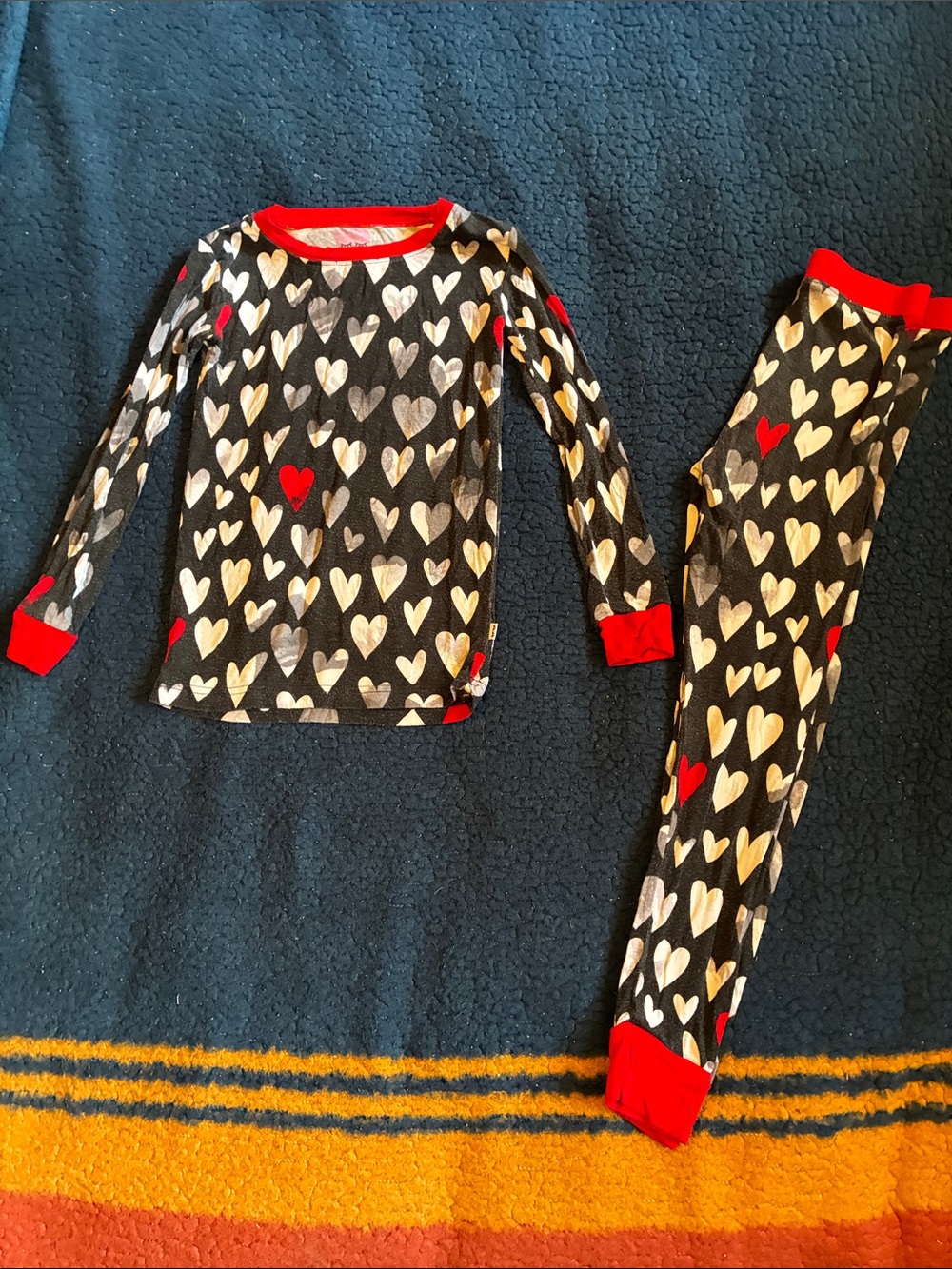 Little Sleepies Black Heart-Print Pajama Set with Red Trim